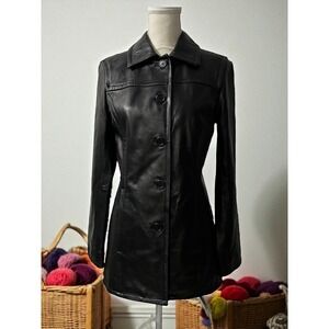COACH Long Classic Sleek Black Leather Quiet Luxury Minimalist Structured Coat S